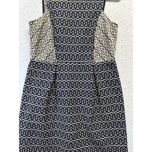 Loft 100%‎ Cotton Herring Bone Color Block Black Cream Dress Size 2 - Picture 4 of 9